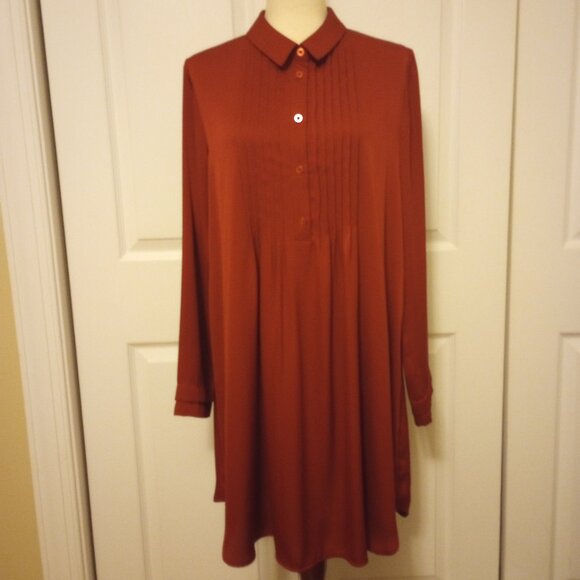 BCBG Rich Burgundy Silky Swing Tunic Shirt Dress sz M - Picture 12 of 14